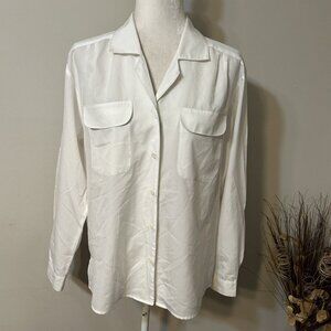 VTG Sheridan Square Womens Blouse Top Sz 14 White Button-Up Long Sleeve Pocket